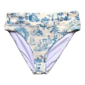 Gianni Bini NWT Ivory And Blue Historical Print High Waist Bikini Bottoms Large